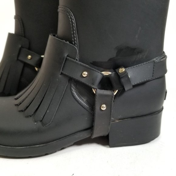 Massimo Dutti Rain Boot Tall Rubber Fringe Black Ring Strap US 6.5  EUR 37 - Picture 7 of 16